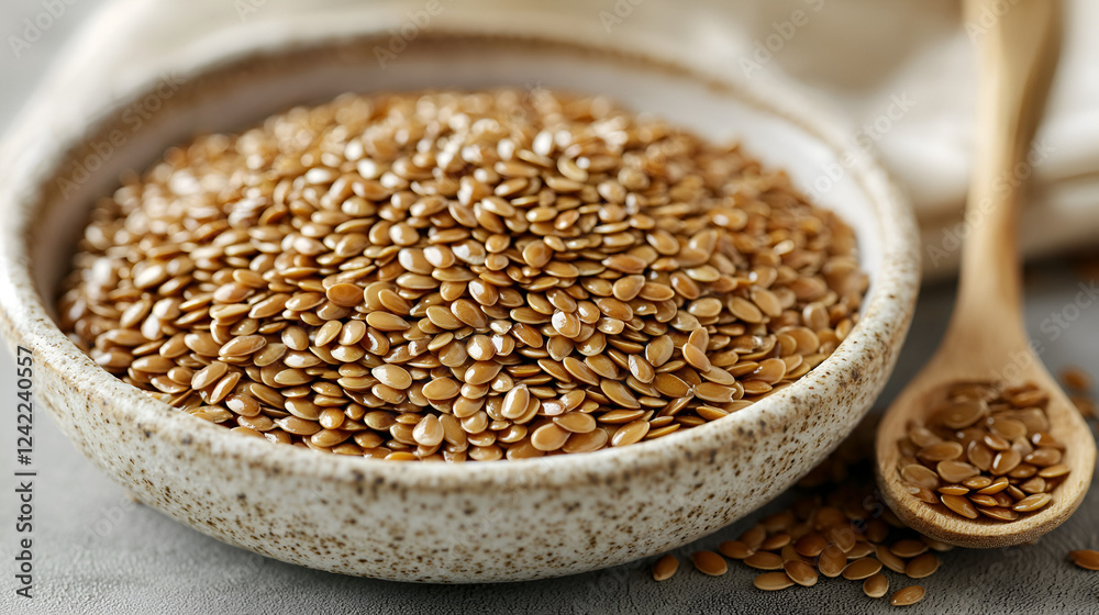 Golden flax seeds in a bowl, a healthy and nutritious food source. Golden flax seeds in a bowl, a healthy and nutritious food source.