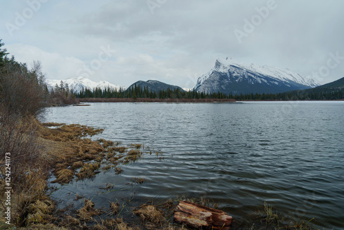 Serene lake in Banff National Park off-season photo