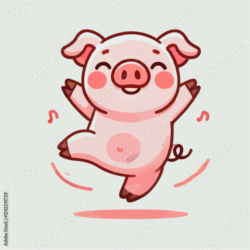 Happy Dancing Pig Cartoon Illustration