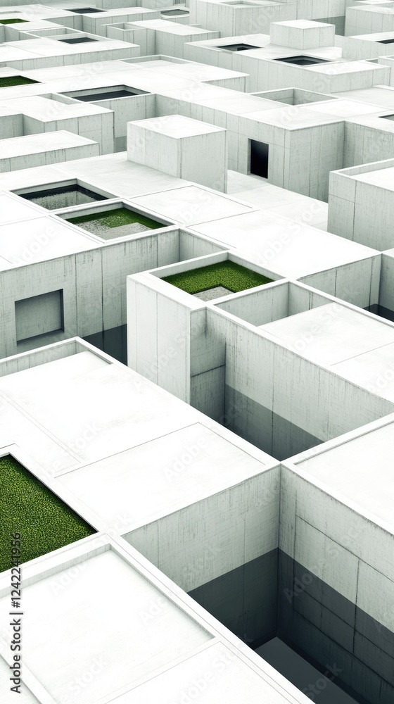 Fototapeta premium Abstract Concrete Structure With Green Rooftop Gardens