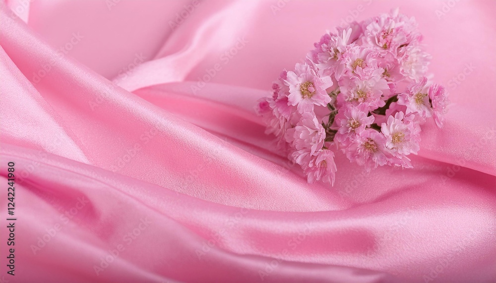 Obraz premium Pink Candytuft Flower on a Draped Soft Pink Silk Fabric