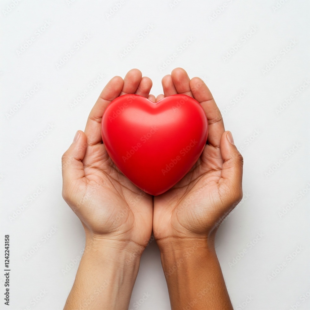 two hands holding a red heart shaped object against a white background two hands holding a red heart shaped object against a white background