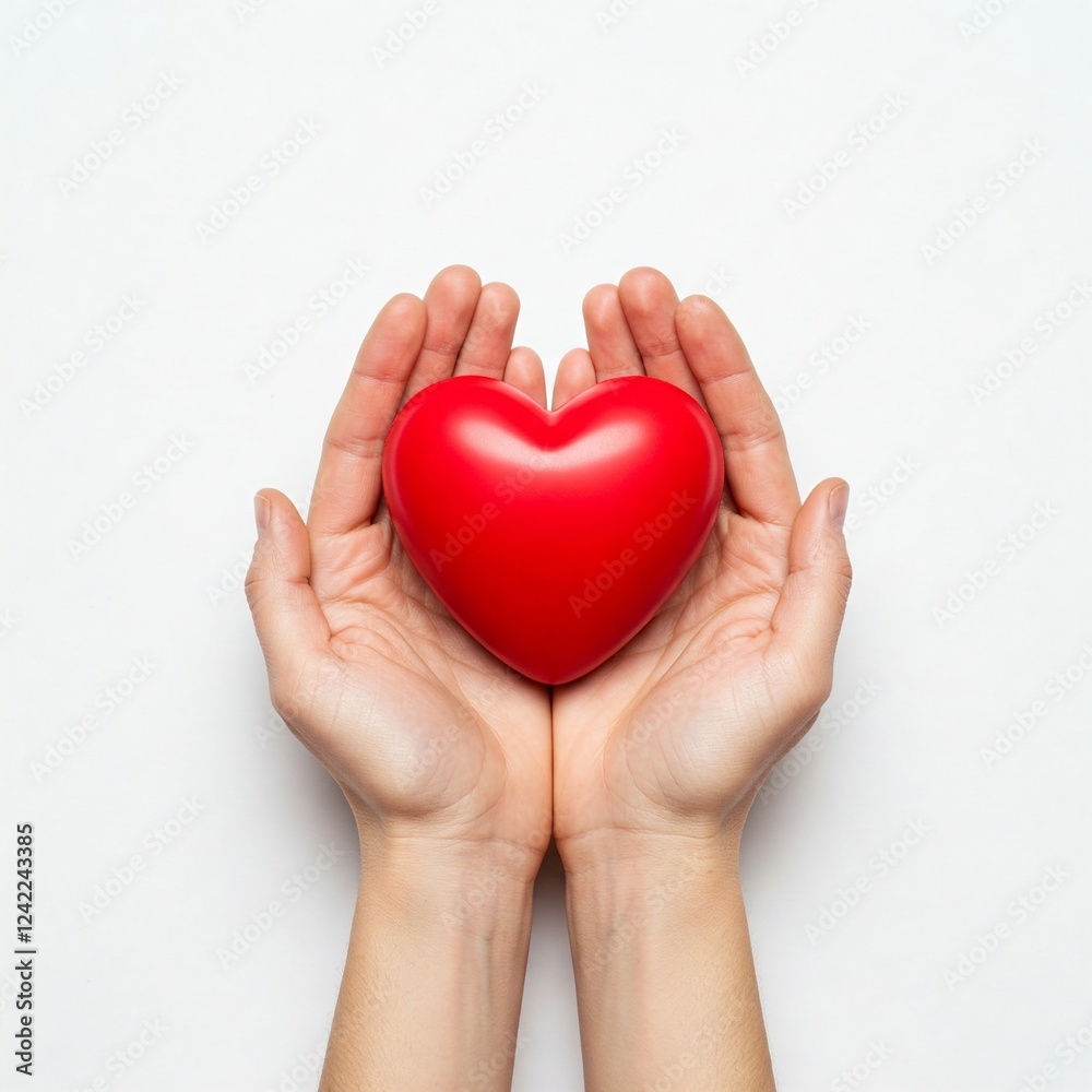 red heart held in hands on white background - valentine's day love concept red heart held in hands on white background - valentine's day love concept