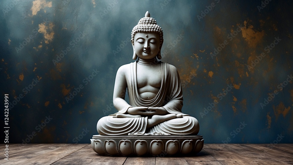 Serene buddha statue against textured peaceful background