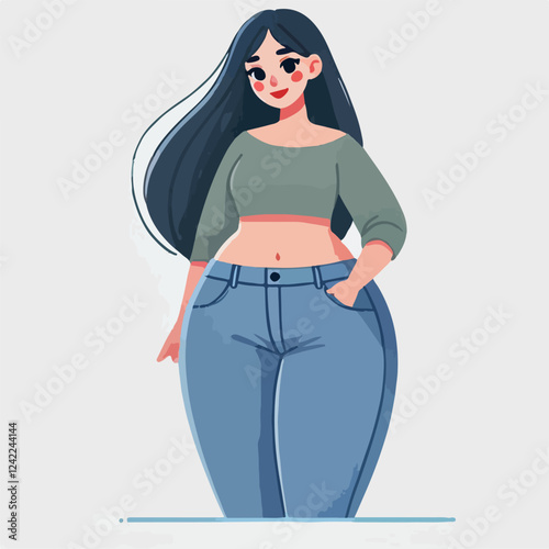 Illustration of a Happy Smiling Fat Woman in Casual Clothes