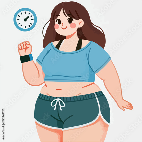 Happy Plus Size Woman Ready for Fitness Illustration