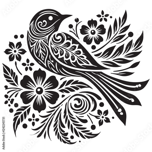 Silhouette set of birds on flowers trees vector,premium design,tattoo,stickers,birds and floral pattern 24