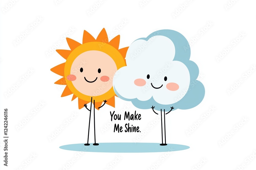 Cute Sun and Cloud Characters with the Phrase 'You Make Me Shine' Cute Sun and Cloud Characters with the Phrase 'You Make Me Shine'