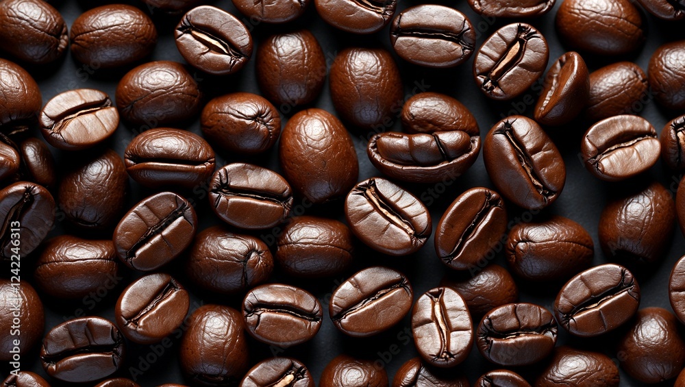 Obraz premium Shiny espresso coffee beans creating rich textured background