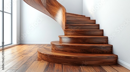 Modern curved wooden staircase interior design photo