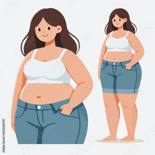 Confident Plus Size Woman in Summer Outfit Illustration