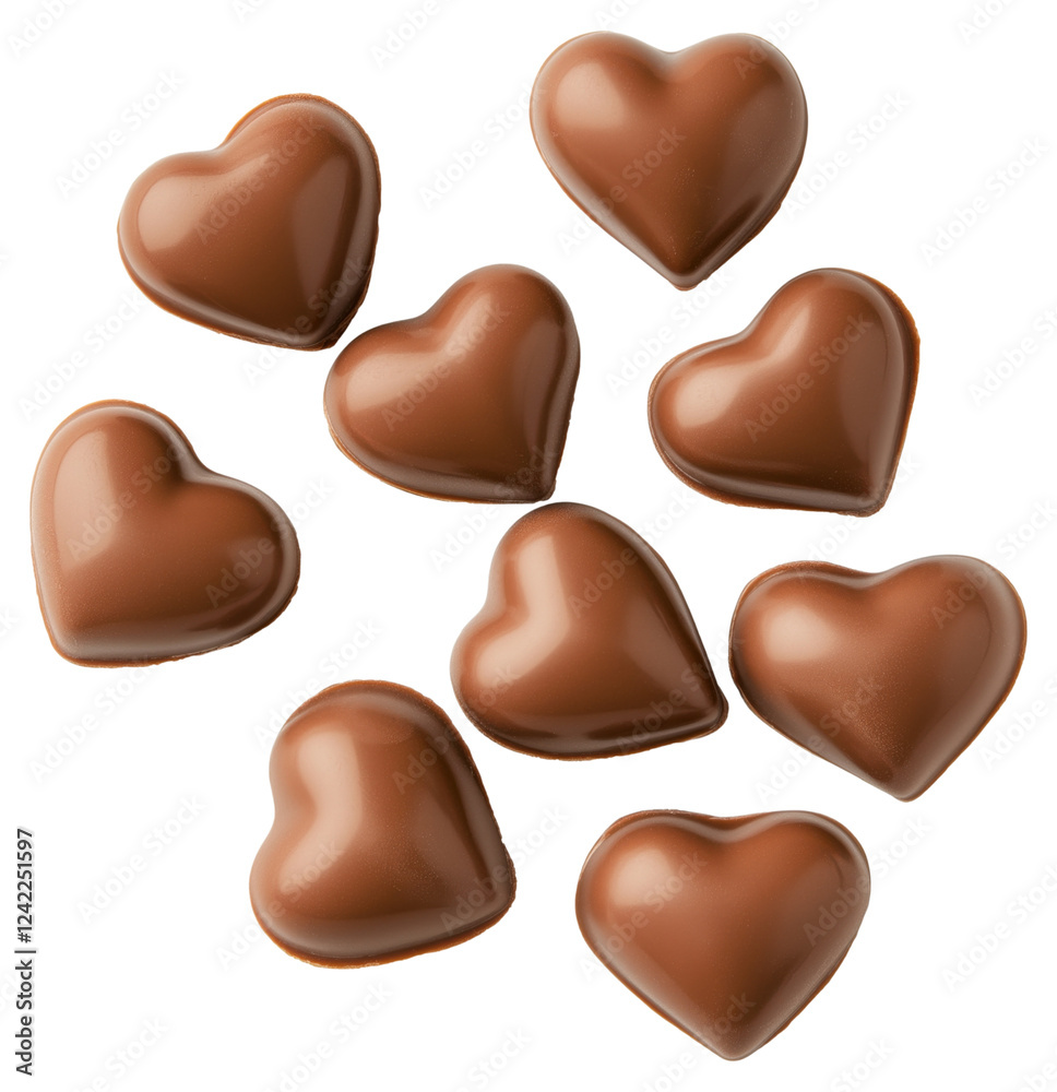 Fototapeta premium Heart shaped chocolates isolated on transparent background.