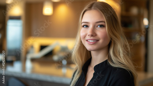 Wallpaper Mural Smiling Woman Portrait in Modern Interior Torontodigital.ca