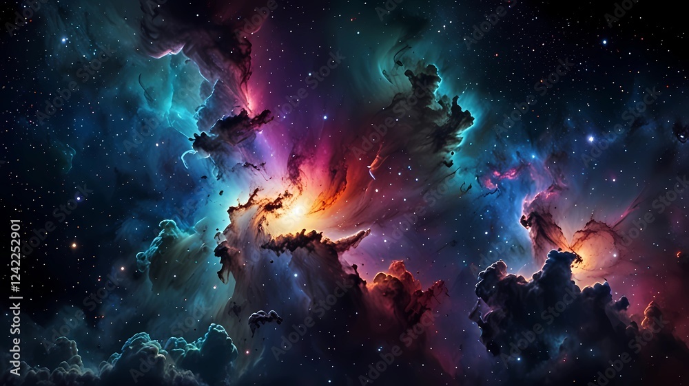 Fototapeta premium Colorful space galaxy cloud nebula. Stary night cosmos backgroud