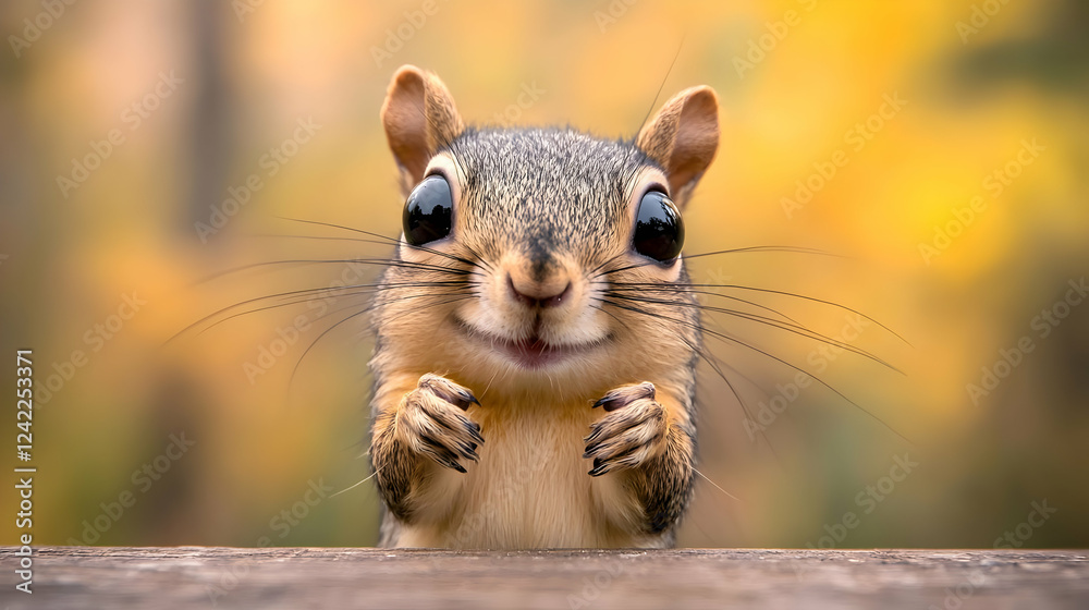 Obraz premium Cute squirrel autumn forest closeup