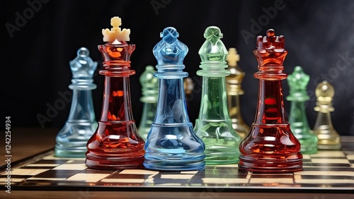 On the glass chessboard, the king is positioned in the middle. It conjures up the majesty and strategic thinking necessary to become an expert chess player amid photo