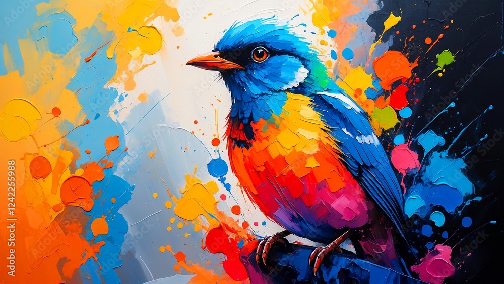 Fototapeta premium Vibrant abstract painting of a colorful bird