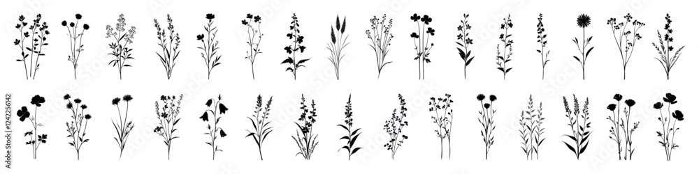 Fototapeta premium Elegant botanical silhouette collection, isolated vector set