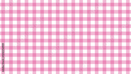 Pink and white tablecloth gingham background. Check and tweed seamless patterns. Pink plaid fabric or tablecloth background