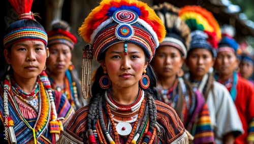 Vibrant traditional attire of indigenous peoples celebrating culture photo