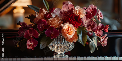 Close-up of Luxurious Floral Centerpiece in Elegant Setting, exquisite Close-up of Luxurious Floral Arrangement for Event Decor