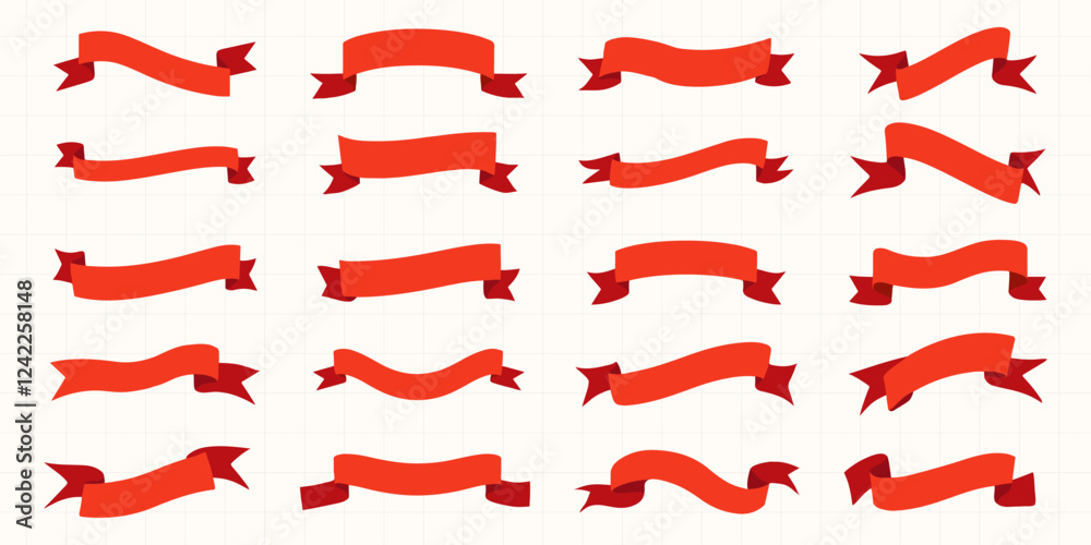 Vibrant red ribbon banners collection, vector element set Vibrant red ribbon banners collection, vector element set
