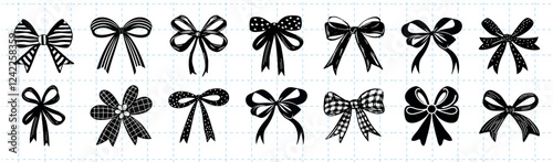 Elegant black bow illustrations collection, vector element set
