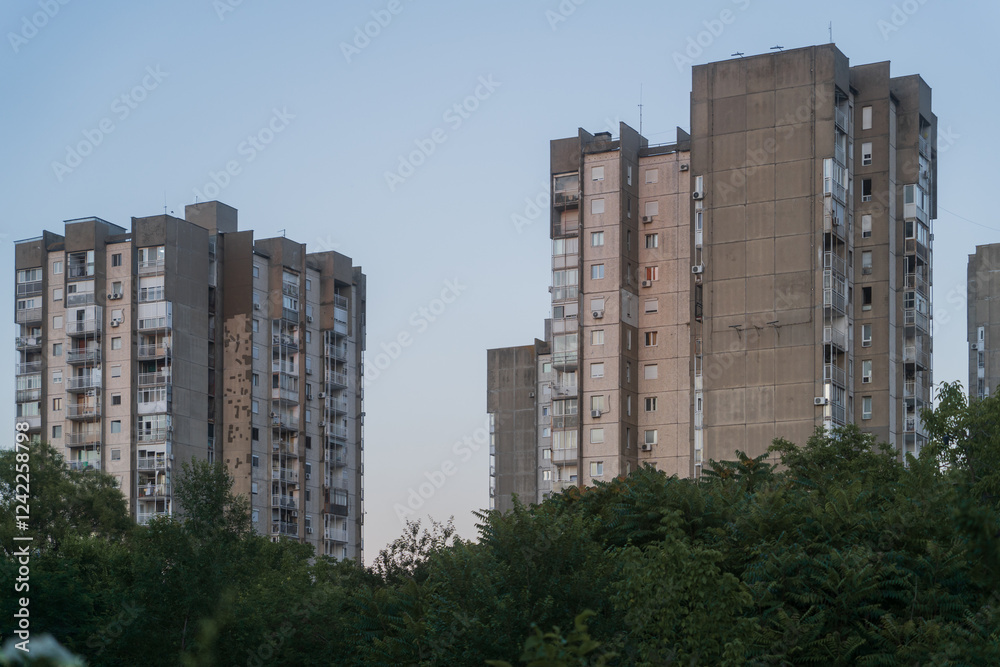 Brutalism Soviet architecture buildings in New Belgrade Block district