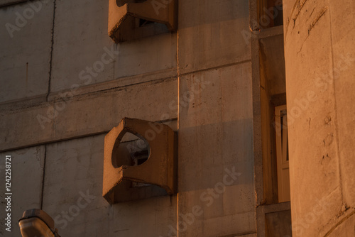 Obraz na płótnie Brutalism socialist architecture buildings of Genex Tower or Western City Gate in New Belgrade Block district at sunset w salonie