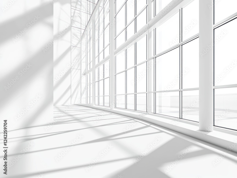 Modern white room with large window and light shadows. Modern white room with large window and light shadows.