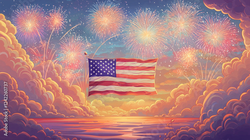 american flag and fireworks illustration of usa flag