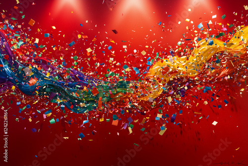 swirling confeti with red background