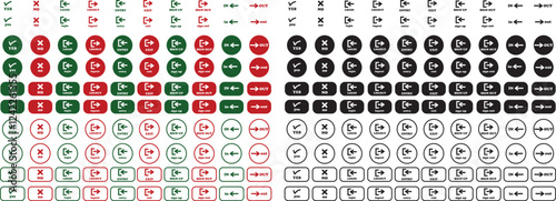 Login and logout icon set Set of sign out, Sign in vector vector collection. Open and close door symbol. Black in, out, exit and enter arrow, trendy flat style isolated on transparent background.