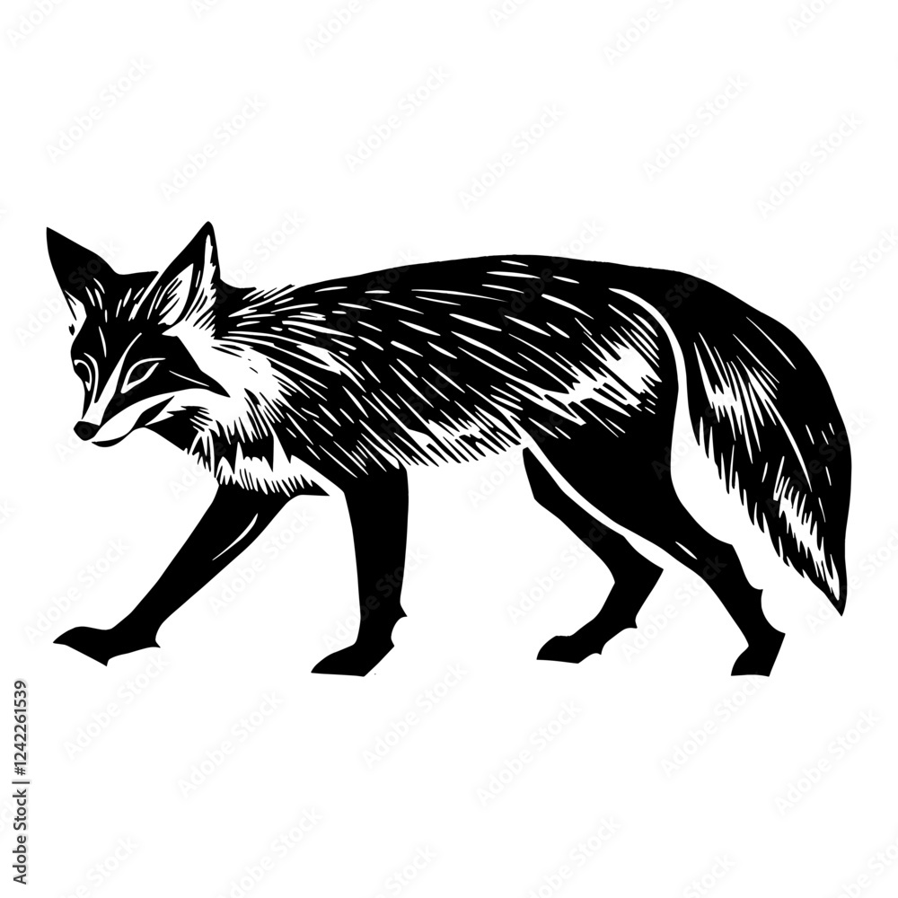 Obraz premium Fox wood block print wildlife animal white vector