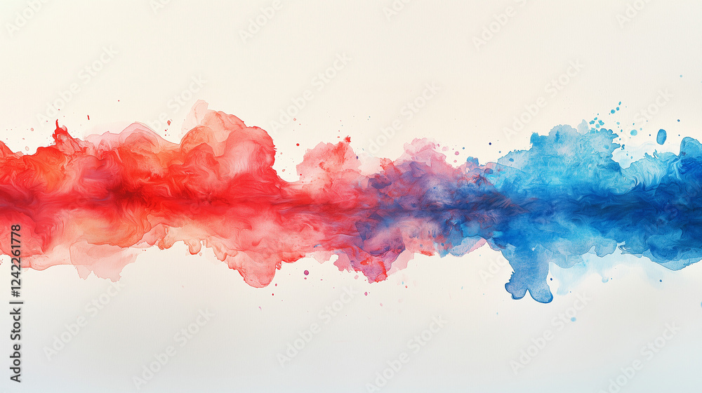 abstract dynamic burst of blue and red colorful watercolor background 4th july background