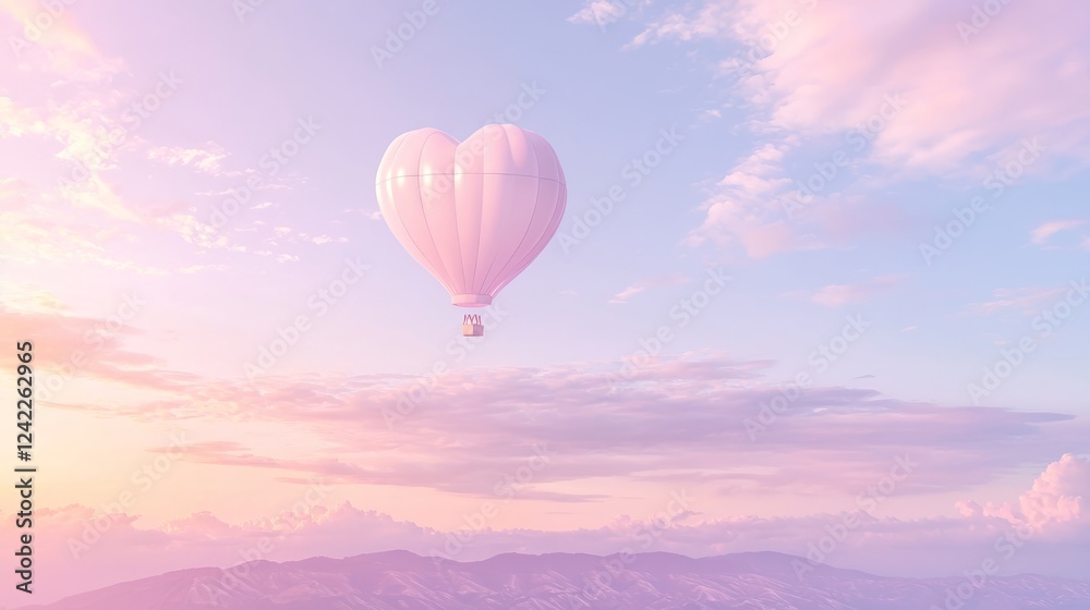Enchanting Heart-Shaped Hot Air Balloon Floating in Pink Sky Enchanting Heart-Shaped Hot Air Balloon Floating in Pink Sky