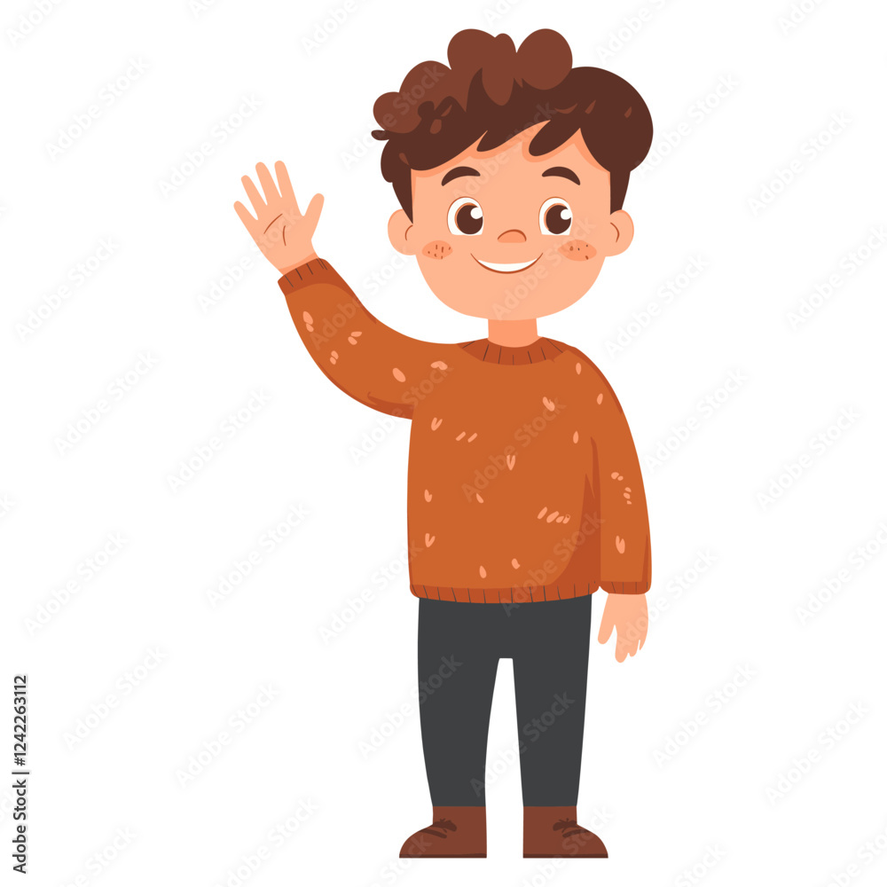 Boy waving hand illustration cartoon happy vector Boy waving hand illustration cartoon happy vector