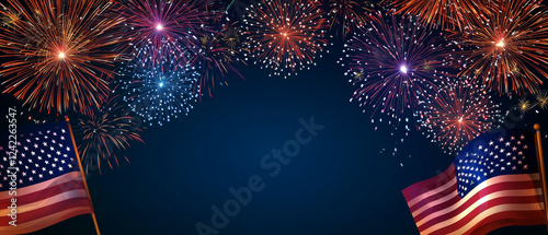 Obraz na płótnie fourth of july fireworks american independence day with firework on blue background w salonie