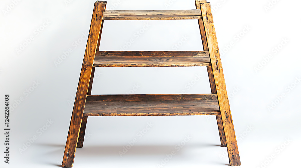 A wooden shelf with three shelves A wooden shelf with three shelves