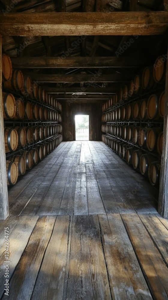Wooden Barrel Storage Room With Light At The End Wooden Barrel Storage Room With Light At The End