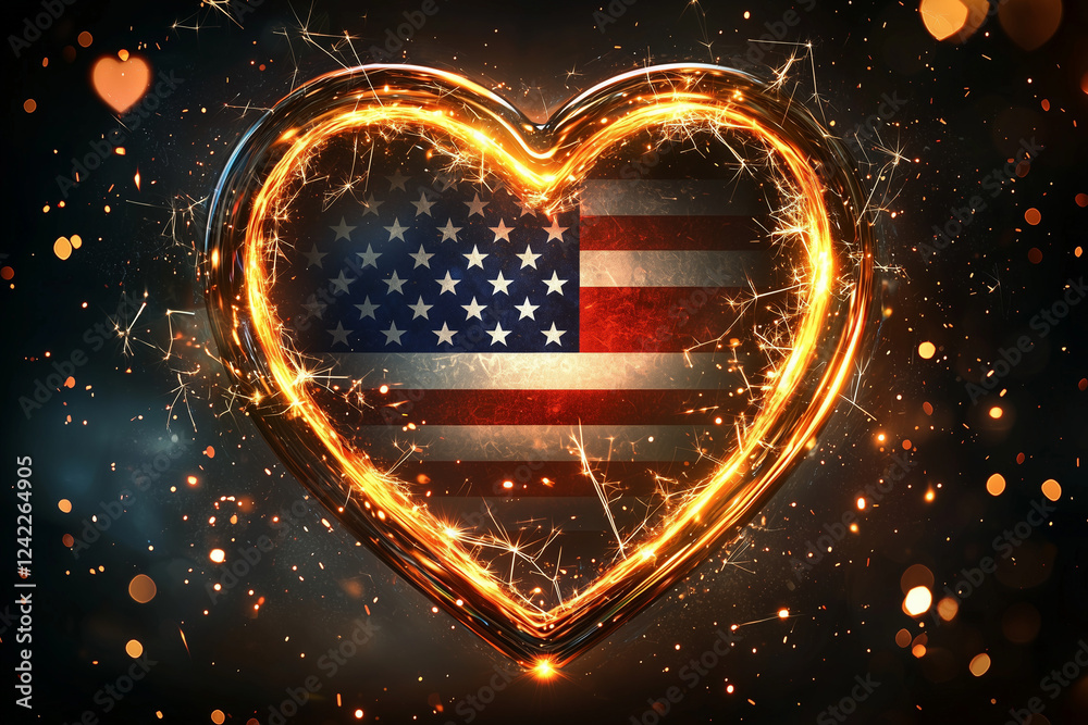 glowing heart with stars american flag in heart independence day background