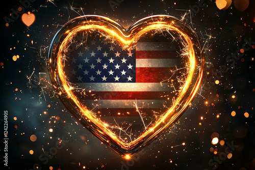 Obraz na płótnie glowing heart with stars american flag in heart independence day background w salonie