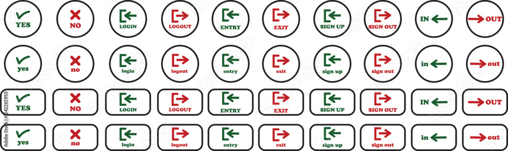 Login and logout icon set Set of sign out, Sign in vector vector collection. Open and close door symbol. Black in, out, exit and enter arrow, trendy flat style isolated on transparent background. Login and logout icon set Set of sign out, Sign in vector vector collection. Open and close door symbol. Black in, out, exit and enter arrow, trendy flat style isolated on transparent background.