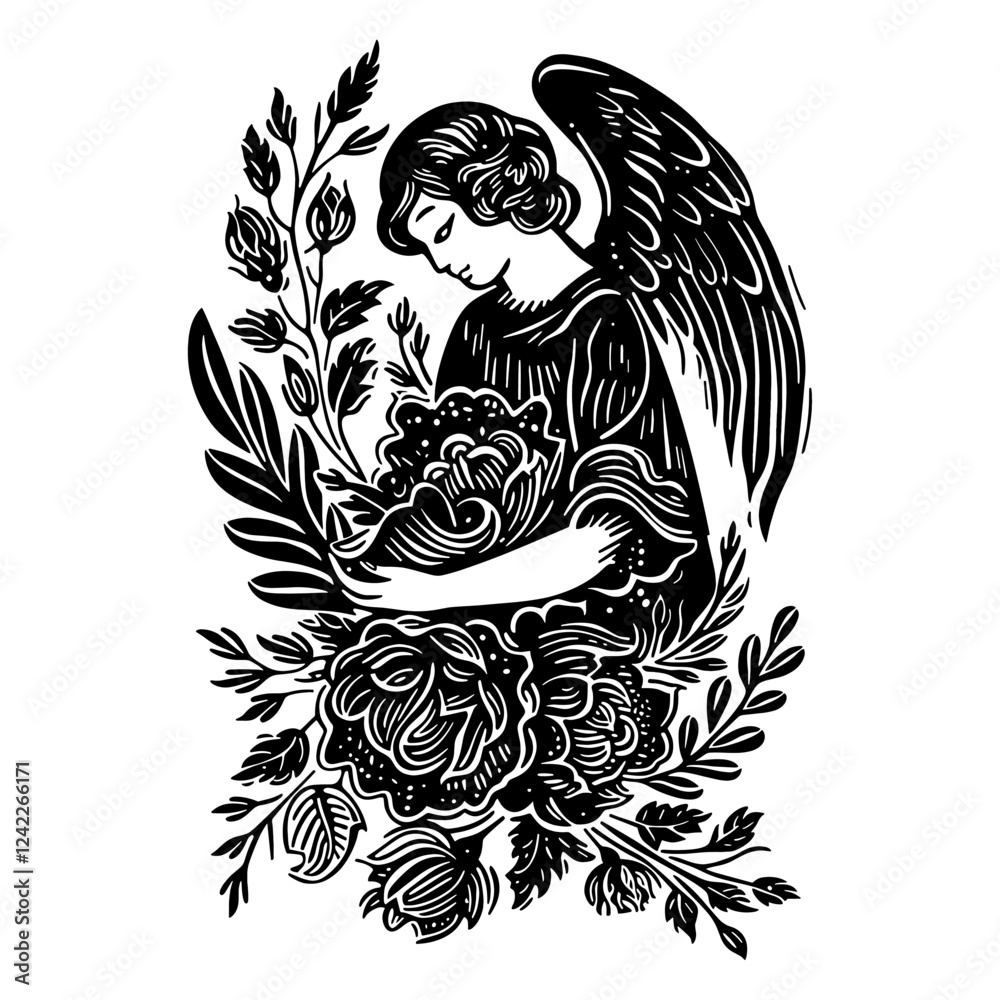 Angel shape and flowers art illustration design vector Angel shape and flowers art illustration design vector