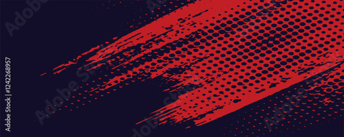 Dynamic Red and Blue Abstract Design: Halftone Brushstrokes and Dotted Patterns for Bold Visuals