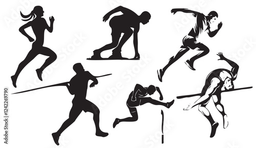 Dynamic Silhouettes of Track and Field Athletes in Motion: A Collection of Powerful Sport Imagery