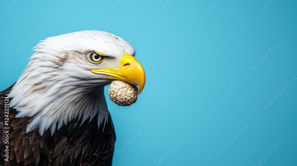 Obraz premium World Wildlife Day concept. Majestic Bald Eagle Soaring Over Mountain Range with Outstretched Wings