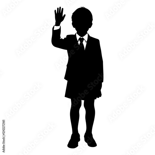 Boy waving hand silhouette illustration suit vector