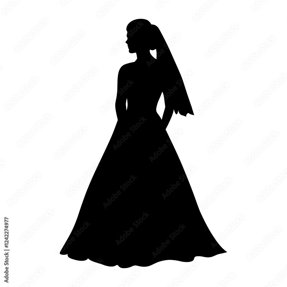 Woman bride silhouette wedding dress vector Woman bride silhouette wedding dress vector