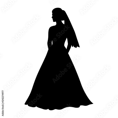 Woman bride silhouette wedding dress vector